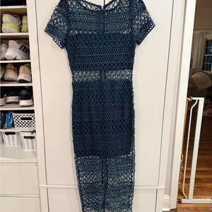 Just Me Teal Crochet Midi Dress